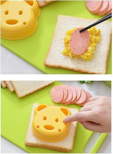 Leking 13 Pcs Wooden Kids Kitchen Knife, Kids Knife Set with Gloves Cutting Board Bear Sandwich Cutter Fruit Vegetable Cutters Serrated Edges Plastic Knifes for Real Cooking Kid Safe Knives - Thumbnail 6
