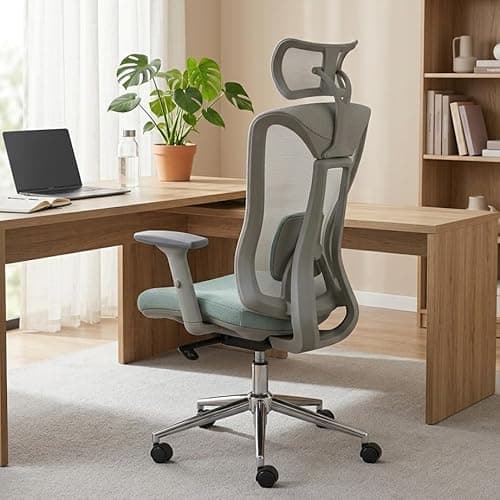 LuxErgo Ergonomic Office Chair, High Back Mesh Desk Chair with Adjustable Headrest Lumbar Support Seat Depth, 300 Lbs Big and Tall, 90-110° Tilt Lock Swivel Rolling Task Chair,Green - Image 1