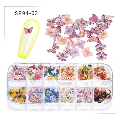 AIPULIDUO 600Pcs 3D Mixed Colorful Flower Nail Art Charms Sequins Decals Colorful Mixed Leaves Daisy Design Slice Nail Flowers Ultra Wood Pulp Flakes Sequins 3 - Thumbnail 5