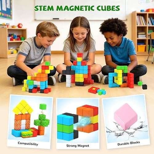 Hiwawind 40pcs Magnetic Blocks -Ideal Gifts for 3 4 5 6 Year Old,STEM Learning Toys for 3-5 Year Old Boys & Girls, Safe & Strong Building Blocks with ASMR Sounds,Classroom Must Haves - Thumbnail 5
