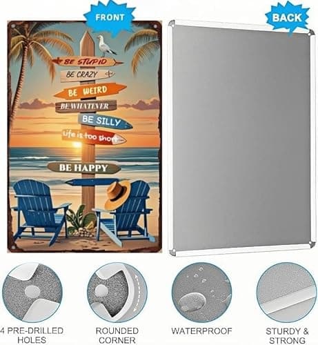 Carastora Tropical Beach Metal Sign – 8x12 Inch Retro Wall Decor with Surfboards and Palm Trees – Vintage Tin Sign for Patio, Porch, Bar, or Coastal Bathroom - Thumbnail 5