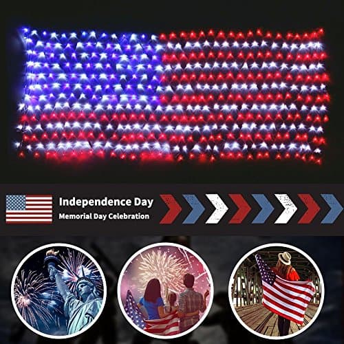 Decute American LED Flag Net Lights - 420 LED 4th of July Decorations Outdoor Lighted Flag String Lights of The United States for Memorial Day Yard Garden Festival Holiday Party - Thumbnail 6
