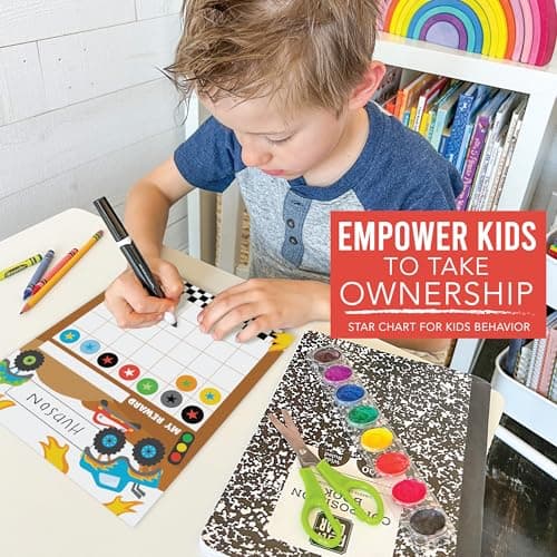 Sticker Chart for Kids Behavior at Home & Classroom - 25 Reward Chart for Kids Incentives, Gold Star Sticker Sheets, Monster Truck Incentive Charts for Classroom Must Haves - Thumbnail 6