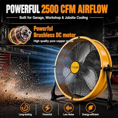 T-SUN 16" Cordless Battery Powered Fan Compatible with Dewalt 20V Max Battery, 360 Vertical Tilt, Metal Blade, High Velocity Portable Floor Fan for Garage, Jobsite, Workshop, Outdoor, Camping - Thumbnail 5