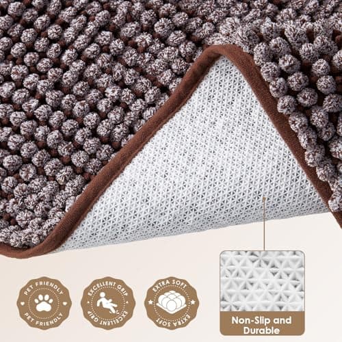 EHEYCIGA Super Absorbent Dog Door Mat for Muddy Paws 24x16 Inch Indoor, Front Doormat Outside Entrance, Quick Dry Chenille Washable Dog Crate Bed, Non-Slip Pet Rug Mud Mat Outdoor Entryway, Brown - Thumbnail 6