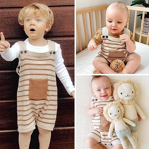 Simplee kids Baby Girls Knit Rompers Newborn Baby Striped Sleeveless Jumpsuit Outfits - Thumbnail 5