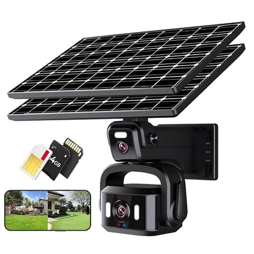 Neye 4G Cellular Security Camera 4K, Wireless Solar Outdoor Camera Dual Lens Bullet-PTZ Cam 360° View, AI Tracking, Built in SIM Card with 64g sd Card,Two Solar Panels,12000mah Battery