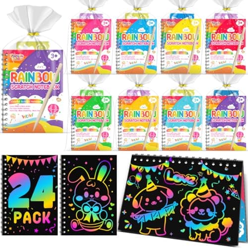 FEREDO KIDS Scratch Art Party Favors for Kids: 24 Pack Rainbow Scratch Art Notebook, Easter Basket Stuffers, Coloring Books Goodie Bags Stuffers for Kid, Bulk Classroom Birthday Gifts for Student - Image 1