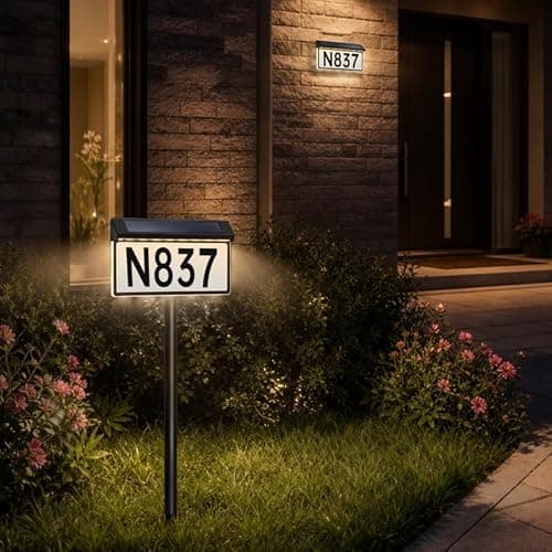 BRIMAX Solar Address Sign,IP65 Waterproof Lighted House Number Plaque,3 Color Modes,Upgraded Side-Lit LED Sign,In-Ground Or Wall Mounted for Outside - Image 1