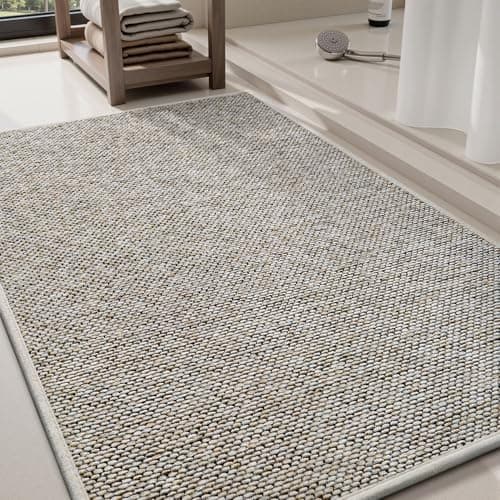 PADOOR Thin Bath Mats, Braided Bath Mats for Bathroom, No-Slip Rubber Backed Bath Rugs, Machine Washable & Quick Dry Absorbent Bathroom Mat (17"x28", Grant Beige)