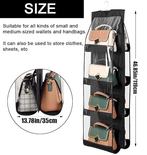 ZB.soar Handbag Purse Organizer,2 Packs Enlarged 8 Pockets Crystal Clear Dust Proof Purse Organizer Closet,Washable Wardrobe Closet Organizer for Handbags Purse (2, Black) - Thumbnail 3