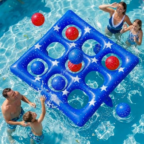 Pool Party Toys Games Set - Giant Inflatable Tic Tac Toe Float Game, Outdoor Pool Games for Adults Kids Family Pool Toys for 2-10 Players, Fun Swimming Beach Yard Activities with 10 Balls for Ages 6+ - Image 1