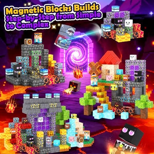 Soyee Magnetic Blocks 200 PCS - Magnetic Building Cubes Toys Build Mine Magworld Craft Cubes Portal Theme STEM Toys for Kids Ages 3-5 4-8 8-12 Birthday Gifts Boys Toys Ages 6-8 - Thumbnail 2