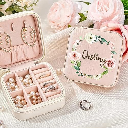 Yofair Personalized Jewelry Box Custom Leather Travel Jewelry Case Ring Box Bridesmaid Gifts Birthday Christmas Gifts for Women - Thumbnail 3