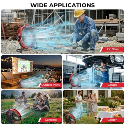 T-SUN 12" Battery Power Floor Fan Compatible with Milwaukee Battery, Portable Fan with AC Adapter and USB Output, Stepless Speed Cordless Fan, Metal High Velocity for Jobsite Outdoor Camping - Thumbnail 6