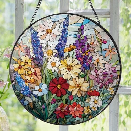 Colorful Wildflowers Suncatcher Stained Glass Window Hanging - Image 1