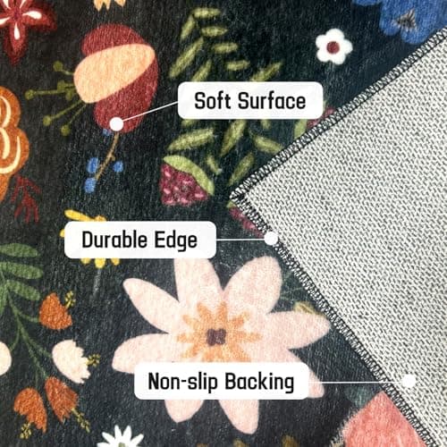 HiChiclife Runner Rug, Floral Rug, Long Rug for Hallway Kitchen,2'x 8',Black - Thumbnail 2