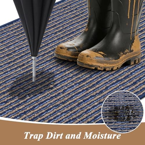 Ileading Indoor Door Mat 32"x47" Non-Slip Washable, Super Absorbent Stain Resistant Pet Friendly Muddy Paws Welcome Mat, Entryway Mat for Front Door Mudroom Garage (Blue) - Thumbnail 3