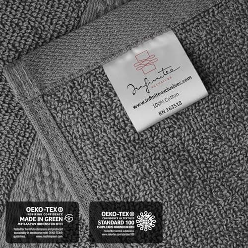 Infinitee Xclusives Luxury Wash Cloths for Showering [13x13] – 100% Cotton Washcloths [Pack of 4], Soft and Absorbent Face Towels for Bathroom Wash Clothes, Gym, and Spa (Shadow Grey) - Thumbnail 5