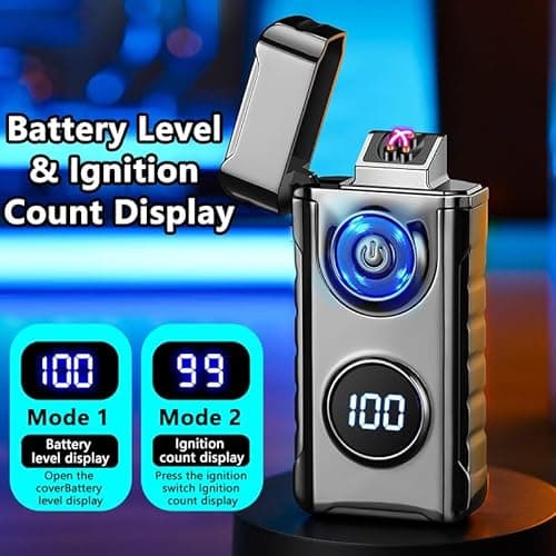 BABOBIU Electric Lighters Rechargeable Windproof Double Arc Lighter with LED Light Power Display Cool Lighters for Men USB Lighter for Candles Fireworks Outdoor Camping Gifts (Black) - Thumbnail 4