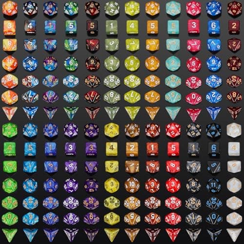 QMay DND Dice Set -25x7 (175pcs) Polyhedral Dice Compatible with Dungeons and Dragons D&D RPG MTG Table Games.25 Sets of 7 dice and a dice Bag - Thumbnail 2