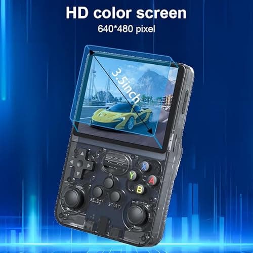 R36S Retro Handheld Game Console, 3.5" IPS Screen Portable Gaming Player, Open Source System, Built-in 64GB TF Card 3000+ Classic Games, 3500mAh Battery, Ideal Gift for Adults Teens Kids - Transparent Black - Thumbnail 2