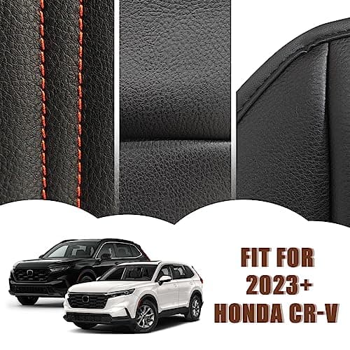 Muslogy Center Console Armrest Cover Fit for Honda CR-V & CRV Hybrid 2023-2026 2026 Accessories, Comfort Armrest Pad Console Lid Cushion Vegan Leather Regular Thick(Black/Orange Trim) - Thumbnail 2