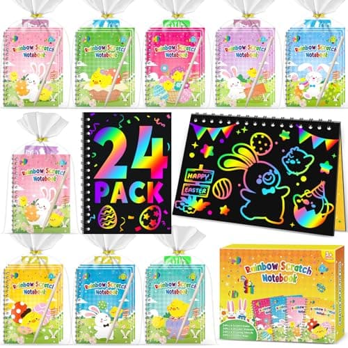 Party Favors for Kids 4-8-12: 24 Pack Scratch Rainbow Art Crafts Notebook, Coloring Book Goodie Bags Stuffers Kit, Bulk Birthday Gift Classroom Prizes Girl Boy Toddler Easter