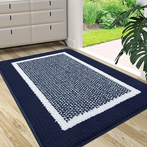 Colorxy Indoor Door Mat, Non-Slip Absorbent Resist Dirt Entrance Mat, Sturdy Low-Profile Inside Floor Carpet Mats, Washable Front Entry Doormats for Entryway, 59''x20'', Navy