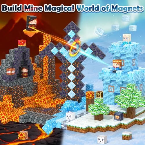 Magnetic Blocks - Build Mine Magnet World Ice Lava Set, Vibrant Colorful Building Blocks with Ultra Magnet Strength for Kids Ages 3-8, STEM Toys Creative Gifts for 3+ Year Old Boys Girls (100PCS/0.8") - Thumbnail 2