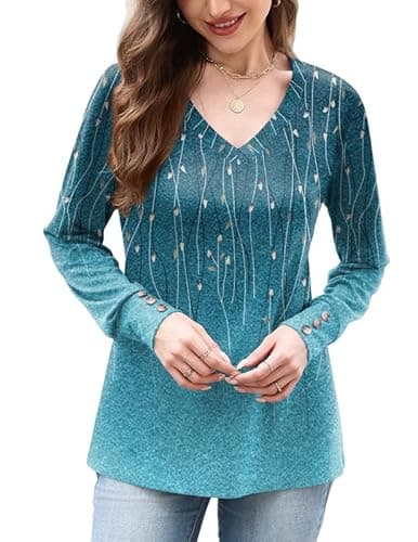 Misakia Fall Winter Tops for Women 2025 Dressy Casual Trendy V Neck Loose Fit Long Sleeve Buttons Flowy Tunic Soft Blouses Shirts Business Casual Outfits Ladies Tops - Image 1