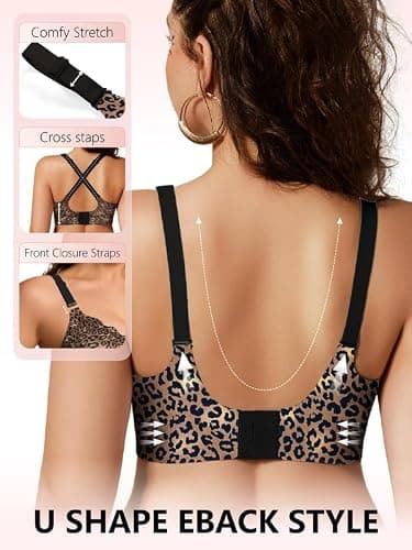 COCOMARTS Jelly Bras for Women No Underwire Scalloped Push Up Wireless Bralettes Seamless Soft Comfort Everyday Tshirt Bra Black Leopard Small - Thumbnail 3