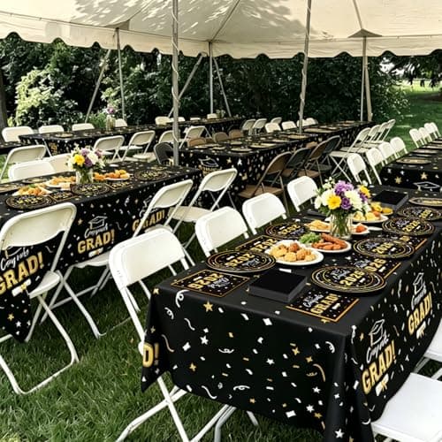 Graduation Decorations 2026 Class of 2026 Congrats Grad Disposable Paper Plates Luncheon Napkins Cocktail Napkins Black Gold Graduation Party Supplies Serve 50 - Thumbnail 3