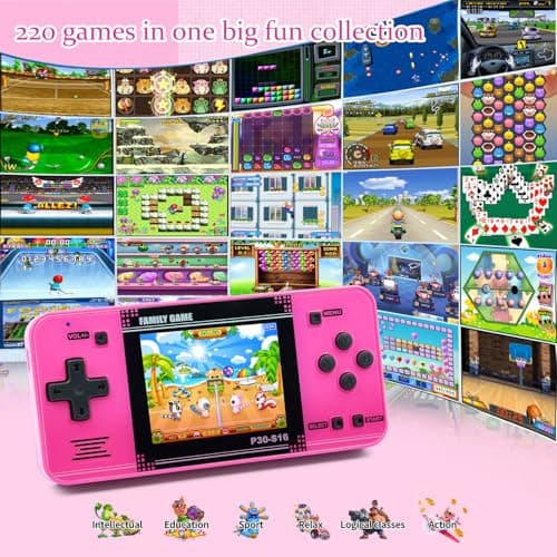 Handheld Game for Kids -Preloaded 220 Retro Video Games, Portable Gaming Player with Rechargeable Battery 3.0" LCD Screen, Mini Arcade Electronic Toy Gifts for Boys Girls (Red) - Thumbnail 2