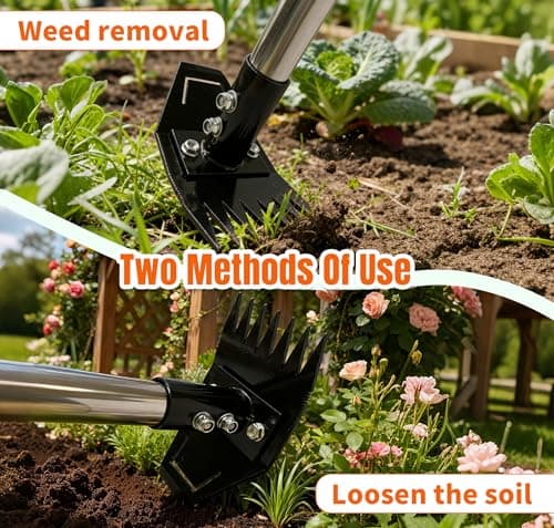 ATLRGISL Weed Puller Tool with Long Handle, Manual Weed Remover Tool, 2 in 1 Weed Rake&Grabber and Garden Hoe, Dandelion Gardenia Heavy Duty Uprooting Tool for Yard, Lawn and Garden, 58Inch - Thumbnail 2