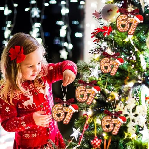 67 Ornament, 6 7 Meme Christmas Ornaments 2026, Gingerbread Wood, Funny Christmas Ornament for Kids, 6 7 Gifts - Thumbnail 2