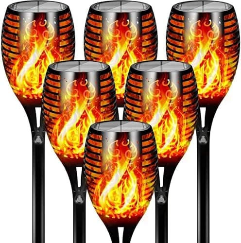 Otdair 96 LED Solar Lights Outdoor Upgraded 6 Pack, 43" Tall & Super Larger Size, Waterproof Tiki Torches for Outside, 2200mAh Solar Solar Torch Light with Flickering Flame for Path Yard Garden - Image 1