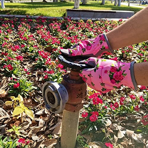 YRTSH Leather Gardening Gloves for Women, Flexible Breathable Garden Gloves,Thorn Proof Working Gloves for Weeding, Digging and Pruning, Medium, Pink - Thumbnail 2