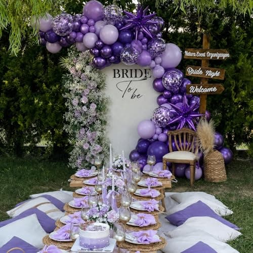 Purple Balloons Arch Kit, 140Pcs Metallic Dark Light Purple Confetti Balloons with Stars for Wedding Bridal Shower Butterfly Birthday Party Decorations - Thumbnail 3