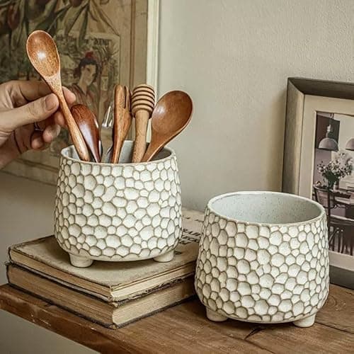 Utensil Crock, 4.5 Inches Utensil Holder for Counter, Kitchen Utensil Organizer, Farmhouse Kitchens Countertop Decor, Flower Pot, Makeup Tool Holder, Pen Holder - Thumbnail 4