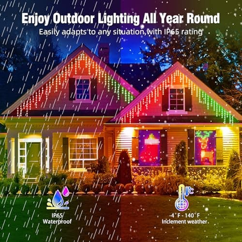 AHAWILL Icicle Lights for Outside,66ft Christmas Lights Outdoor with Dimmable 510LED,IP65 Waterproof,USB Plug in Curtain String Lights with DIY Scene Modes for Party,Roof,Halloween Decor(Multicolor) - Thumbnail 4