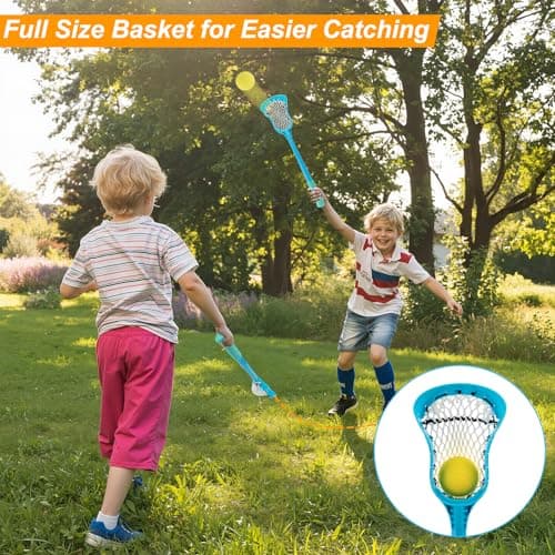 Outdoor Toys Adjustable Kid Lacrosse Stick Set Ball - Toddler Outside Beach Pool Yard Game & Toy for Ages 3+ 4 5 6 7 8 Year Old Boy & Girl Gift for Kids, with Lightweight Easy-Catch & Full Size Basket - Thumbnail 3