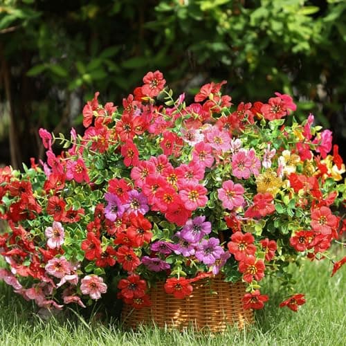 Powbrace Artificial Flowers Outdoor, Faux Silk Flowers Plastic Plants for Outdoors Indoor Outside Front Porch Hanging Planter Window Box Garden Home Decoration, 14 Pack (Mix) - Thumbnail 6