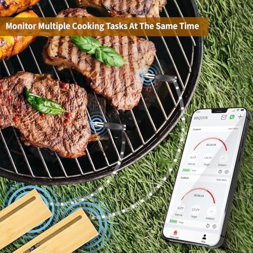 BBQOVN Smart Wireless Meat Thermometer Zero Wire with APP Remote Bluetooth Meat Thermometer, Food Thermometer for Remote Monitoring of BBQ Grill, Oven,Smoker,Pan (1, Black, Small) - Thumbnail 3