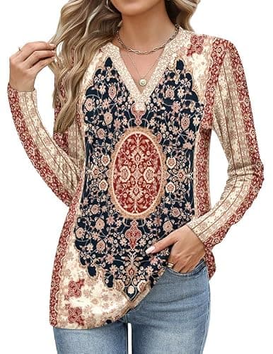 Misakia Long Sleeve Tunic Tops for Women V Neck Dressy Casual Shirts With Pocket Loose Fit 2025 - Image 1