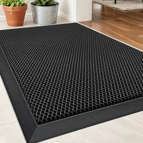 WELDUN Front Door Mat, Heavy Duty Non-Slip Rubber Dirt Trapper, Quick-Dry Low-Profile Washable Easy Clean, Welcome Mat for Indoor Outdoor Entryway Porch Patio Garage Mudroom 30"x17", Black - Image 1