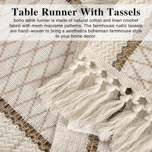 yuboo Boho Table Runner 72 Inches Long, Rustic Farmhouse Dresser Cover Top with Tassels, Dresser Runners for Bedroom,Dining Room, Spring Bohemian Table Decor - Thumbnail 4