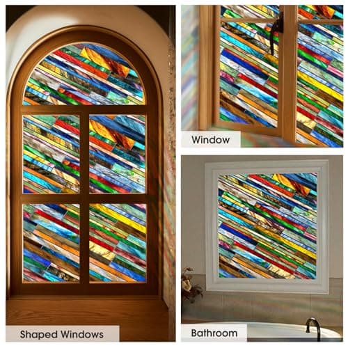 SUNBABY Stained Glass Window Privacy Film: 3D Decorative Vintage Static Clings, Day and Night Privacy, Renter-Friendly Non-Adhesive Sticker for Home Bathroom Door Window Coverings,16.9 x 39.4 Inch - Thumbnail 6