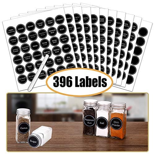 SWOMMOLY Spice Rack Organizer with 36 Empty Square Spice Jars, 396 Spice Labels with Chalk Marker and Funnel Complete Set, for Countertop, Cabinet or Wall Mount, Black - Thumbnail 3