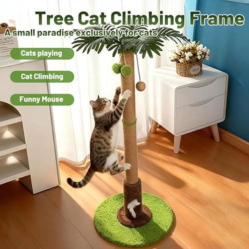 RPZ Palm Tree Cat Scratching Post for Indoor Cats, Tall Sisal Cat Scratcher Tree with Sturdy Base, Cute Cat Scratch Post for Kittens & Adult Cats - Thumbnail 3